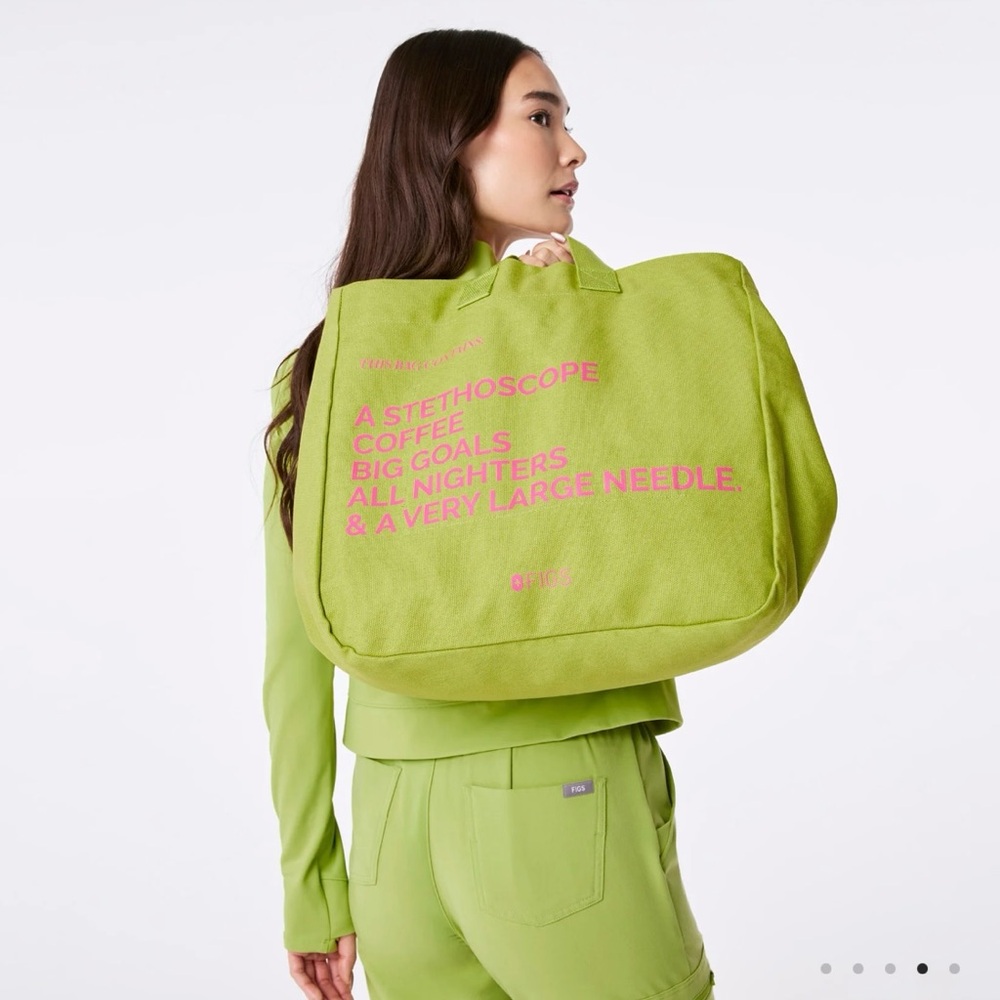 Figs Green and Pink Tote Bag with Modern Design